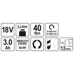 YATO Perceuse-visseuse sans cordon 2 batteries Li-ion 3 0Ah 18V 40Nm