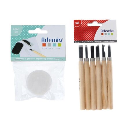 Gomme à graver Ø 3 5 cm et 6 gouges