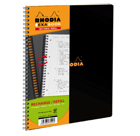 Recharge pour exabook spirale a4+ 160 pages perforées+détachables 5x5 rhodia
