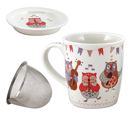 Mug blanc musicowl avec infuseur pour le thé