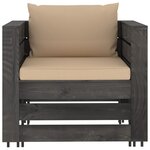 vidaXL Salon de jardin 6 Pièces avec coussins gris bois imprégné