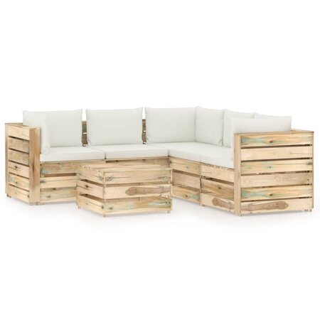 vidaXL Salon de jardin 6 Pièces avec coussins Bois imprégné de vert