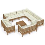 vidaXL Salon de jardin 12 Pièces avec coussins Marron miel Bois de pin