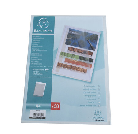 Sachet 50 Pochettes Coin Polypropylène Grainé 12/100e - A4 - X 10 - Exacompta