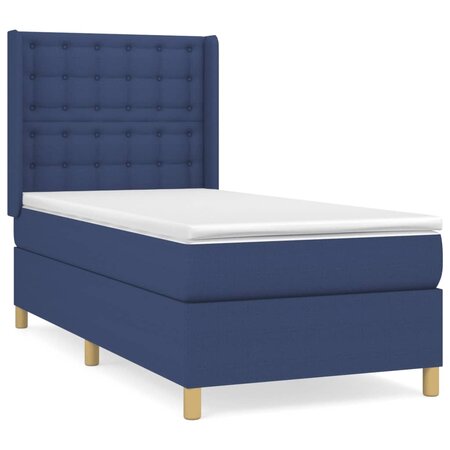 vidaXL Lit à sommier tapissier avec matelas Bleu 90x200 cm Tissu