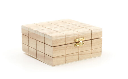 Boite Carree Motif Cube En Bois 130X130X60mm