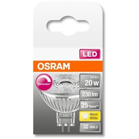 Osram spot mr16 led 36° verre variable 3 4w=20 gu5.3 chaud