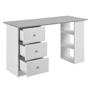 Bureau table de bureau poste de travail informatique avec 3 tiroirs bois mélaminé 120 cm blanc et gris