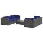 vidaXL Salon de jardin 7 Pièces avec coussins résine tressée gris