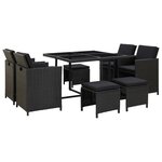 vidaXL Salon de jardin 9 Pièces avec coussins Résine tressée Noir