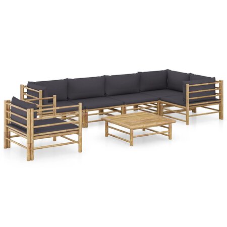 vidaXL Salon de jardin 7 Pièces avec coussins gris foncé Bambou