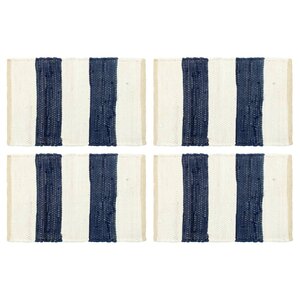 vidaXL Napperons 4 Pièces Chindi Bande Bleu et blanc 30 x 45 cm