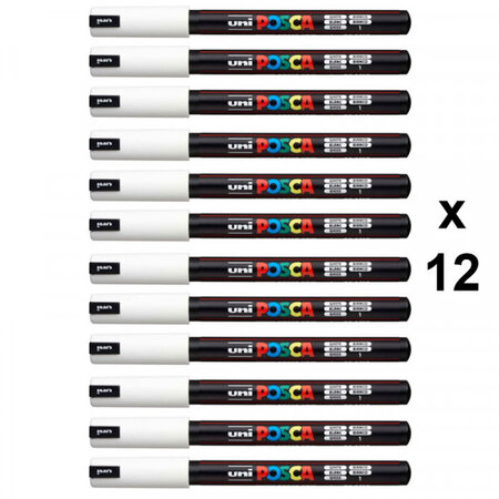 Lot de 12 marqueurs posca pc-1mr blanc pointe extra-fine calibrée
