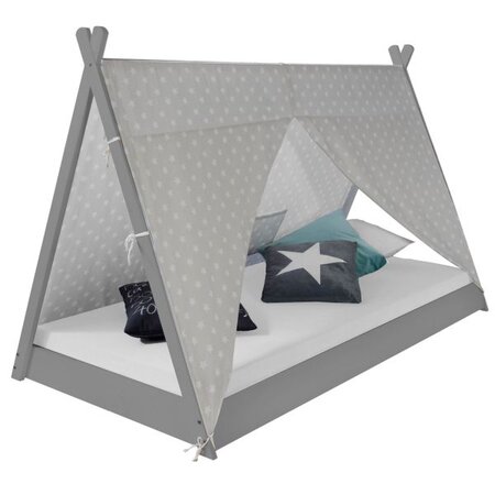 Lit enfant tipi avec matelas lit tente 90x200 lit jeune toile étoiles grises