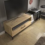 DIAGONE Meuble TV Vinyles - Décor chene et noir - Made in France - L 198 x H 51 x P 45 cm - PYLA