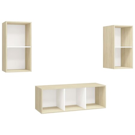 vidaXL Ensemble de meuble TV 3 Pièces Blanc et chêne sonoma Aggloméré