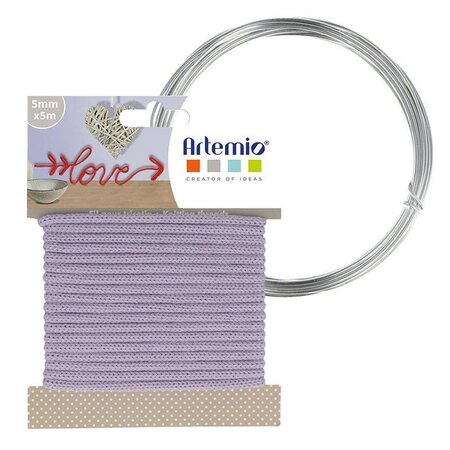 Fil à tricotin lavande 5 mm x 5 m + fil d'aluminium
