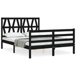 vidaXL Cadre de lit avec tête de lit noir 140x190 cm bois massif
