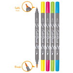 5 stylos-pinceaux 1 pointe de calligraphie et pointe pinceau - couleurs néon