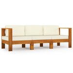 vidaXL Canapé de jardin 3 places et coussins blanc crème Bois d'acacia