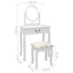 vidaXL Coiffeuse et tabouret Blanc 65x36x128 cm Bois de paulownia MDF