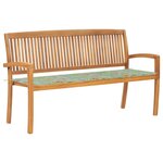 vidaXL Banc de jardin empilable et coussin 159 cm Bois de teck massif