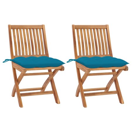 vidaXL Chaises de jardin 2 Pièces avec coussins bleu clair Teck massif