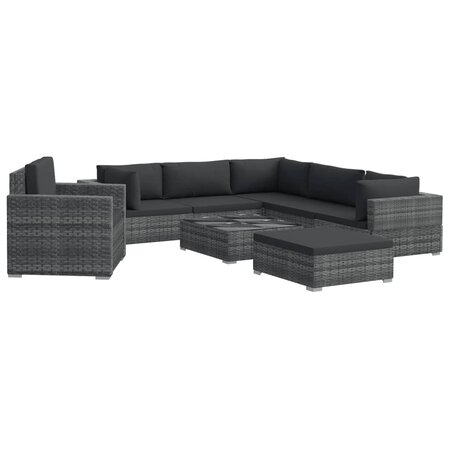 vidaXL Salon de jardin 8 Pièces avec coussins Résine tressée Gris