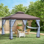Tonnelle barnum style colonial double toit toile moustiquaires amovibles 3 x 3 x 2 65 m chocolat et blanc