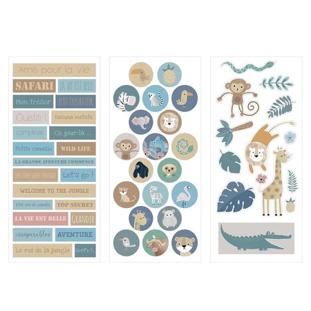 3 plaquettes de stickers safari
