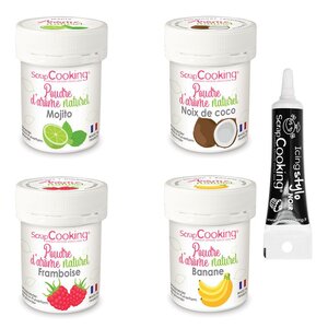 4 arômes alimentaires naturels en poudre Cocktail + Stylo de glaçage noir
