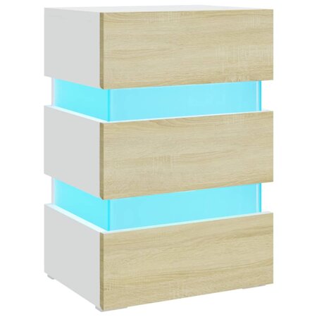 vidaXL Table de chevet à LED Blanc et chêne sonoma 45x35x67 cm