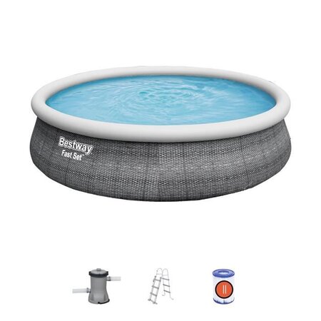 BESTWAY Piscine Gonflable Fast Set Imitation Rotin 457x107 cm Épurateur a Cartouche de 2 006 L/H Échelle