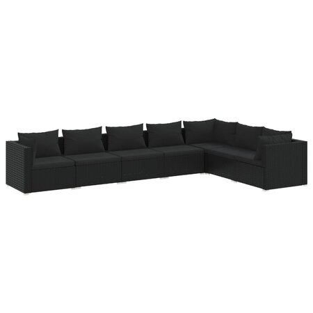 vidaXL Salon de jardin 7 Pièces avec coussins Résine tressée Noir