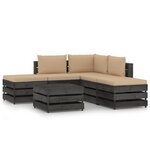 vidaXL Salon de jardin 6 Pièces avec coussins gris bois imprégné