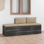 vidaXL Salon palette de jardin 3 Pièces avec coussins Bois de pin massif