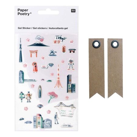 Stickers gel transparent cities Tokyo + 20 étiquettes kraft Fanion
