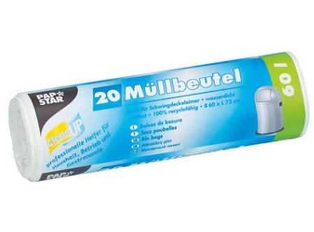 Rouleau de 20 Sacs poubelle HDPE 60 litres Blanc PAPSTAR