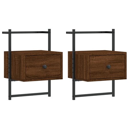 vidaXL Table de chevet murale 2 Pièces chêne brun 35x30x51 cm