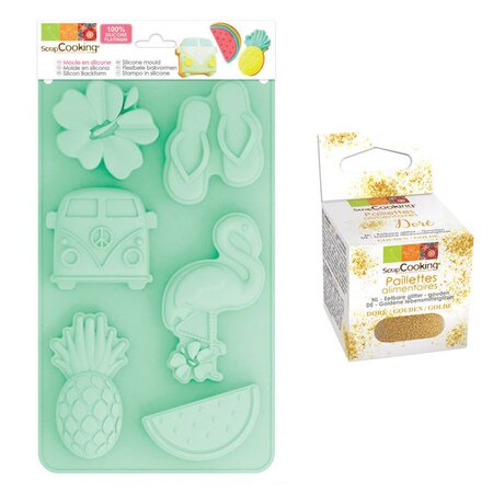 Moule en silicone Summer + paillettes dorées