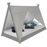 Lit enfant tipi avec matelas lit tente 90x200 lit jeune toile étoiles grises