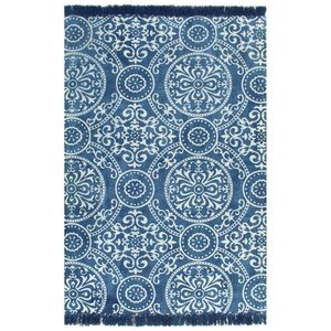 vidaXL Tapis Kilim Coton 120 x 180 cm avec motif Bleu