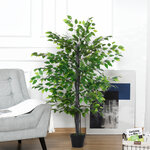 Outsunny Arbre artificiel plante artificiel banyan hauteur 1 45 m tronc branches liane lichen feuilles grand réalisme pot inclus