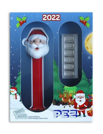 HOLIDAY SANTA GIFT SET DISPENSER & 6x 5G argent wafers 2022 PEZ®