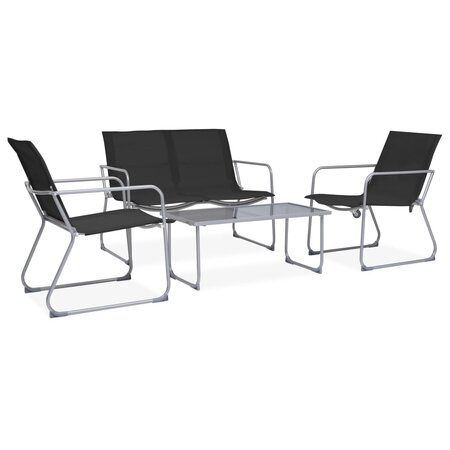 vidaXL Salon de jardin 4 Pièces Tissu et acier Noir
