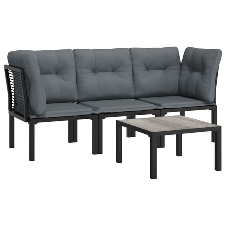 vidaXL Salon de jardin 4 Pièces noir et gris résine tressée
