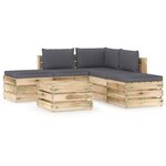 vidaXL Salon de jardin 6 Pièces avec coussins Bois imprégné de vert
