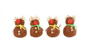 Cerfs en pompon et feutrine 7x3 cm 4 pièces