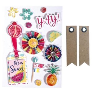 13 stickers 3D Summer Party + 20 étiquettes kraft Fanion