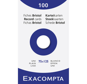 Étui De 100 Fiches - Bristol Uni Non Perforé 75x125mm - Blanc - X 10 - Exacompta